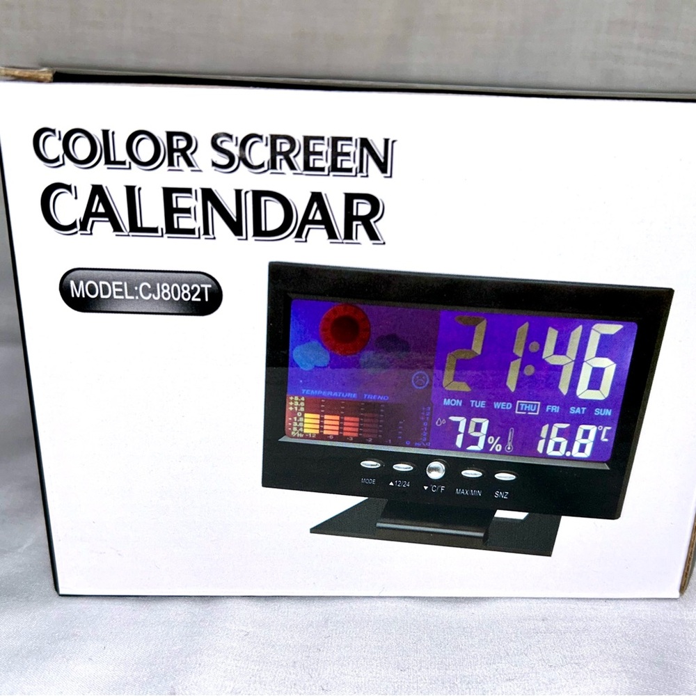 Digital Color Screen Calendar w/ Temperature, Humidity, Alarm, Date & Time 12/24